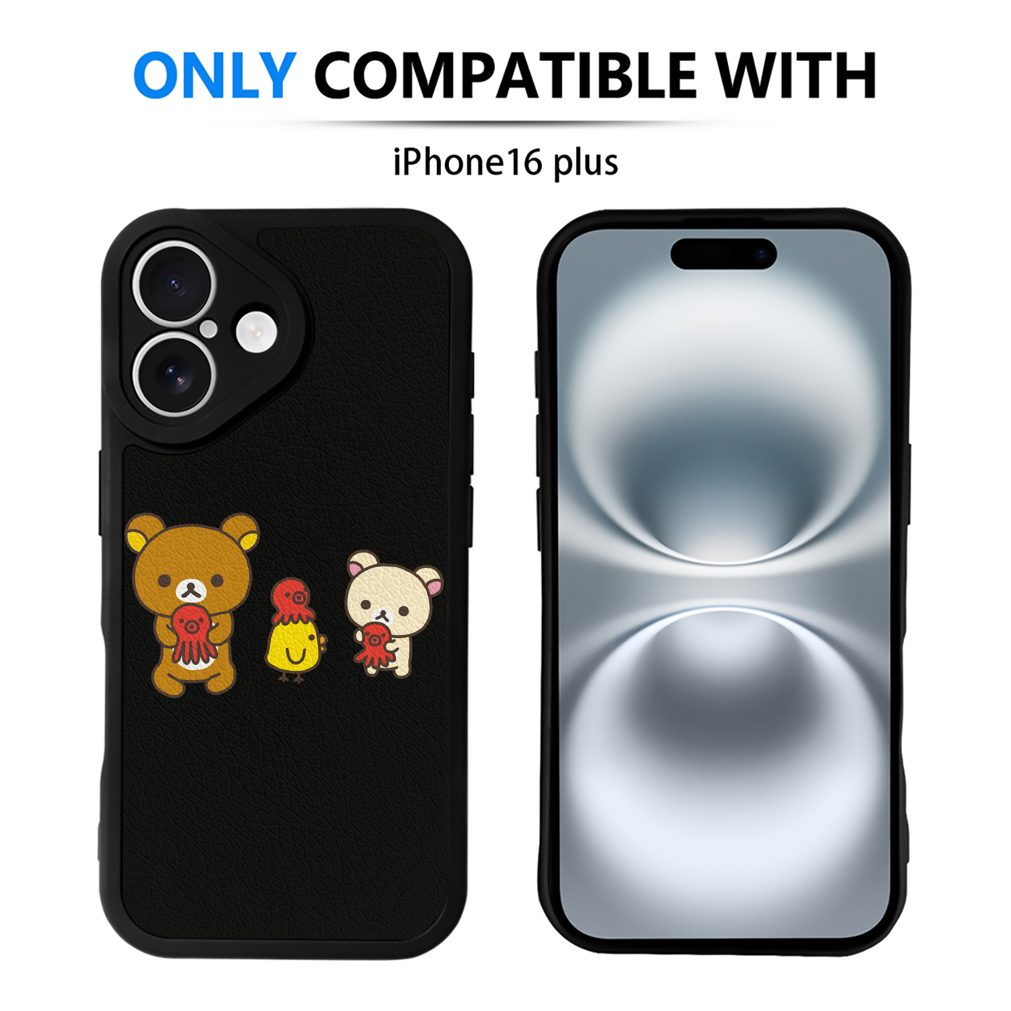 （画像用） リラックマ リラックマ キイロイトリ Rilakkuma Korilakkuma Kiiroitori 【iPhone 16シリーズ対応】シリコンスマホケース（レザー調） 材質：シリコン